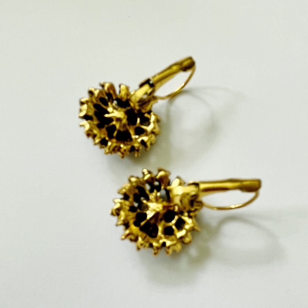 Boho Ethnic Jet Black Crystal Rhinestones Flower Drop Lever Back Earrings - NWT - Picture 9 of 12